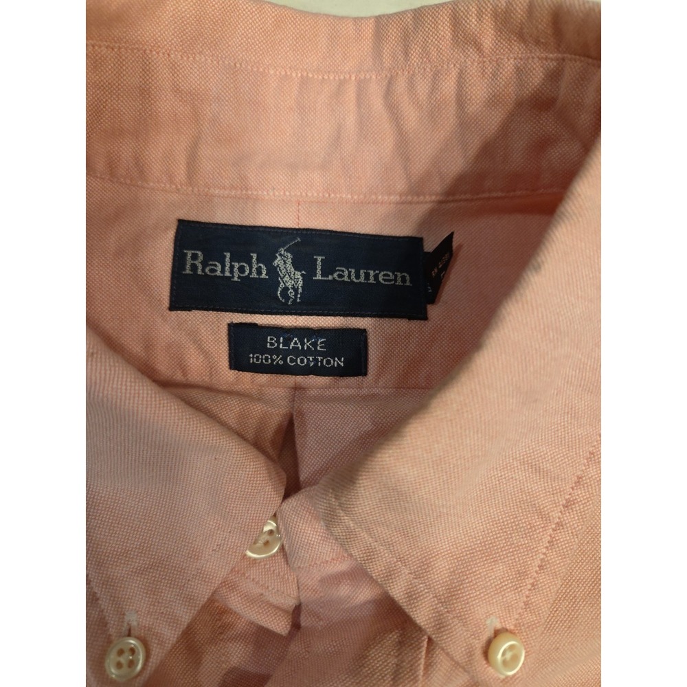 Polo Ralph Lauren Vintage Men Classic Fit Long Sleeve Oxford Shirt Salmon Pink L - Picture 2 of 5